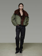 unspoken Fur Collar Short Single Breasted Office Olive Green Long Sleeve Cropped Jackets