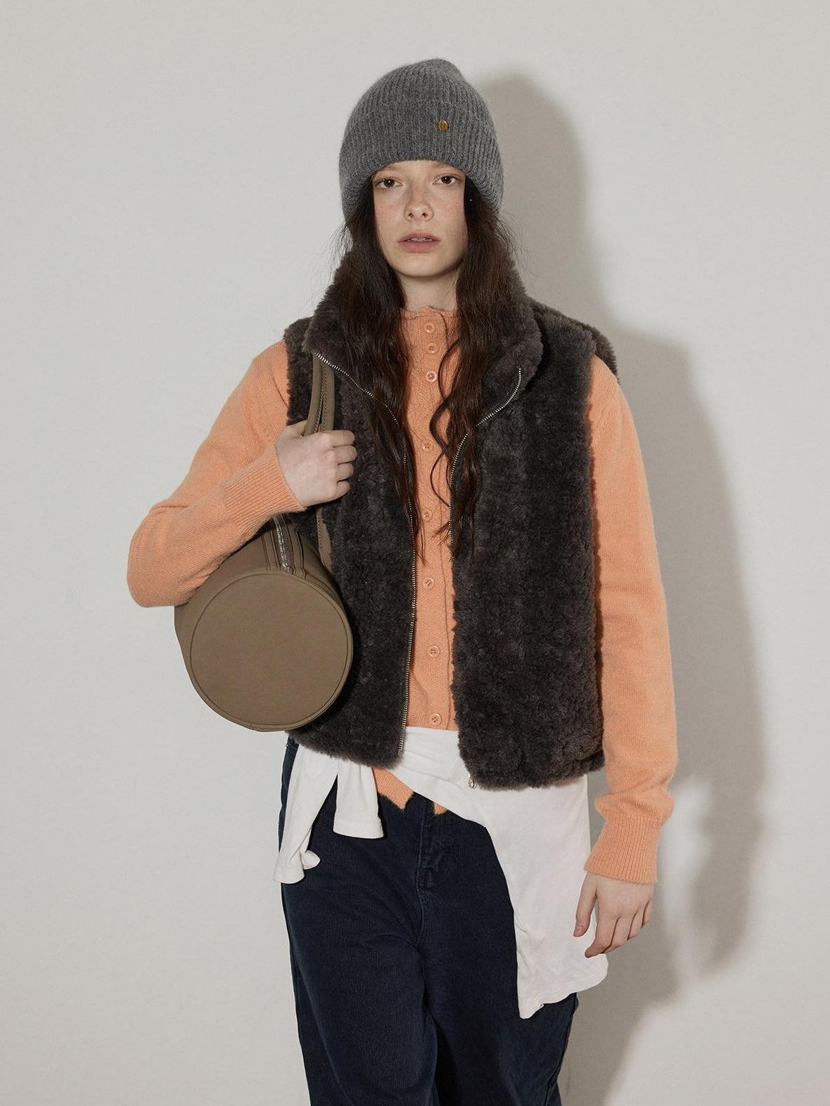 Lofi choose Soft Wool Blend Rolled Edge Loose Office Knit Button Long Sleeve Cardigans