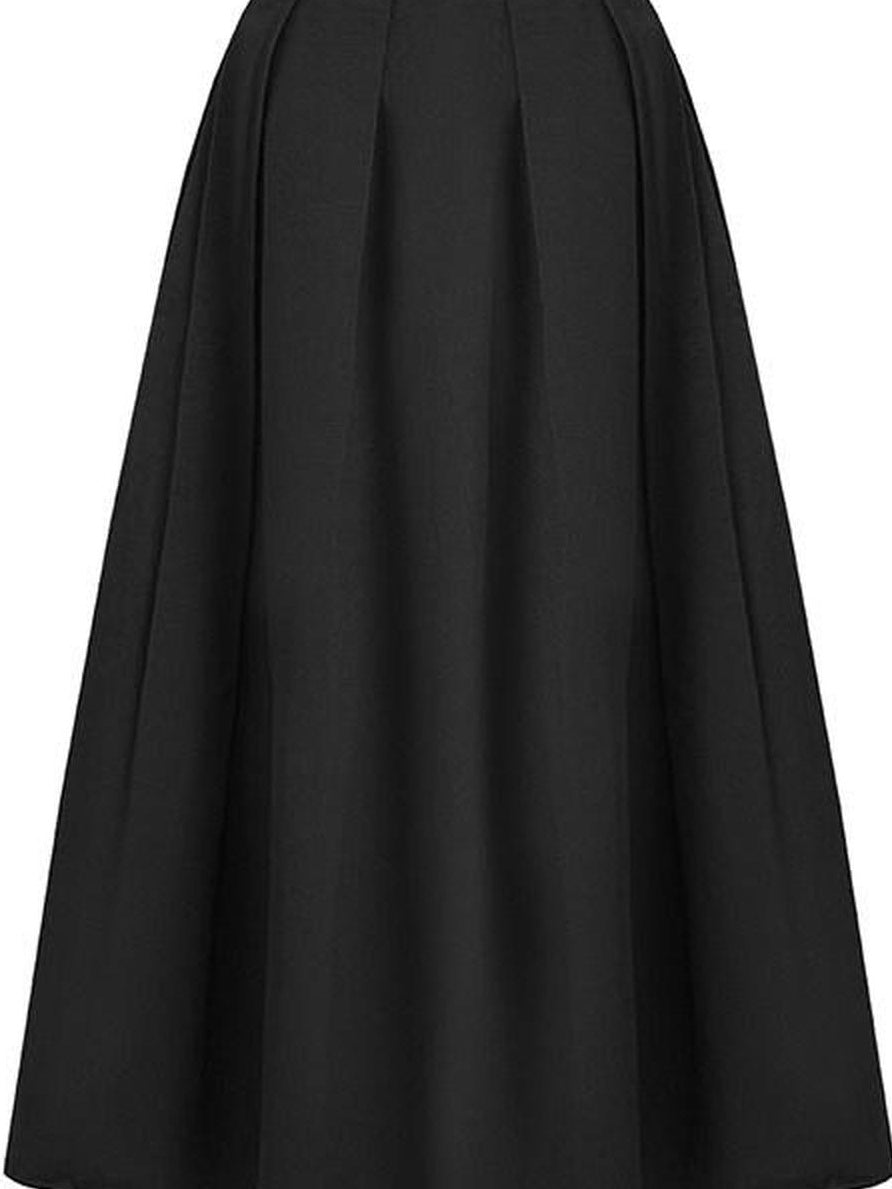 fano High Waist Cotton A Line Zipper Pocket Minimal Commuter Women Black Maxi Skirts