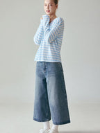 fano Natural Waist Loose Fit Ankle Crop Denim Casual Blue Youth Straight Leg Jeans