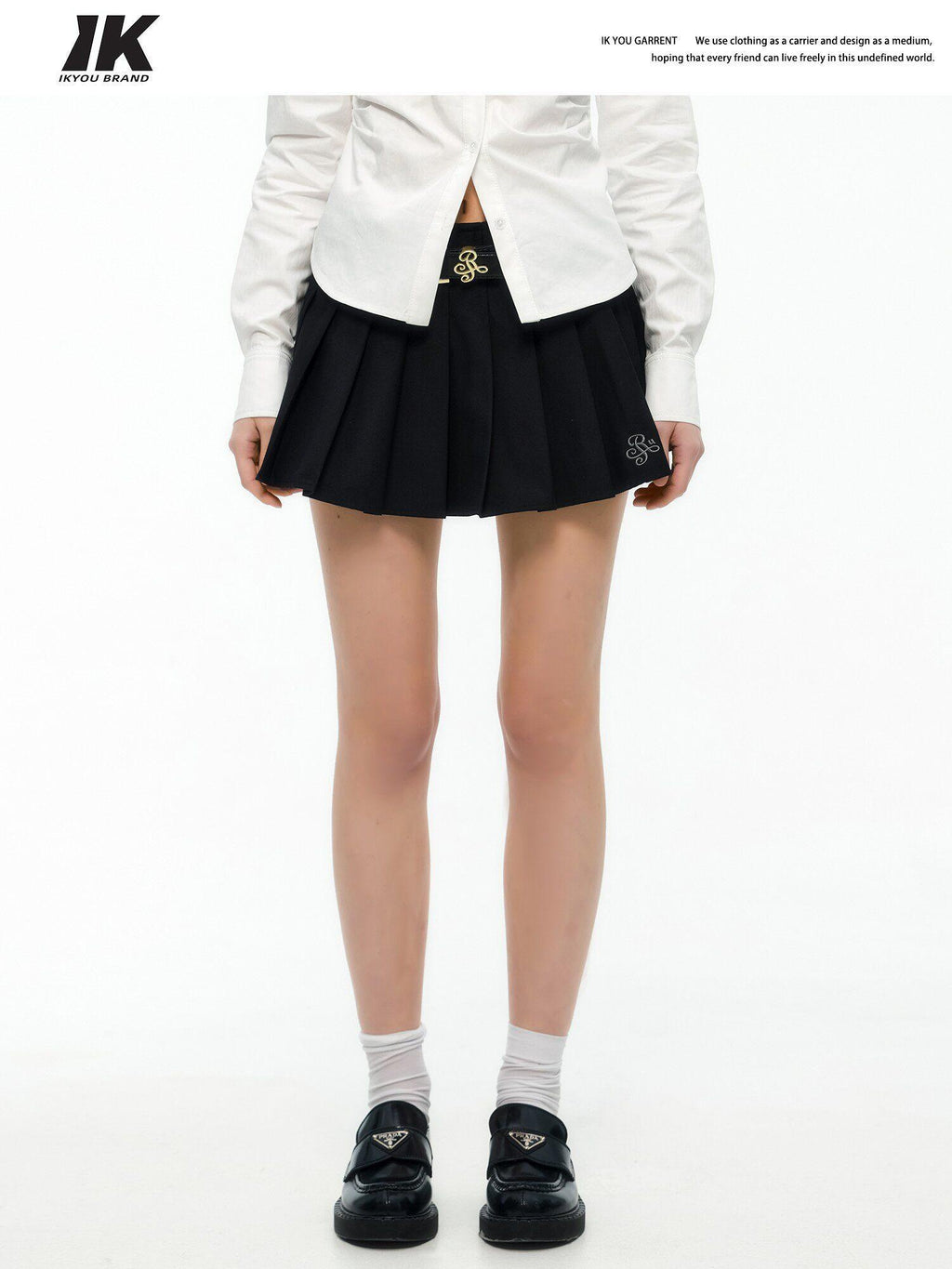 ikyou Fade Resistant Embroidered Pleated A Line Mid Waist Side Zipper Women Mini Skirts