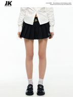 ikyou Fade Resistant Embroidered Pleated A Line Mid Waist Side Zipper Women Mini Skirts