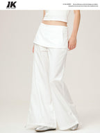 ikyou Wrinkle Free Minimalist Commuter Elastic Waist Natural Rise White Wide Leg Pants