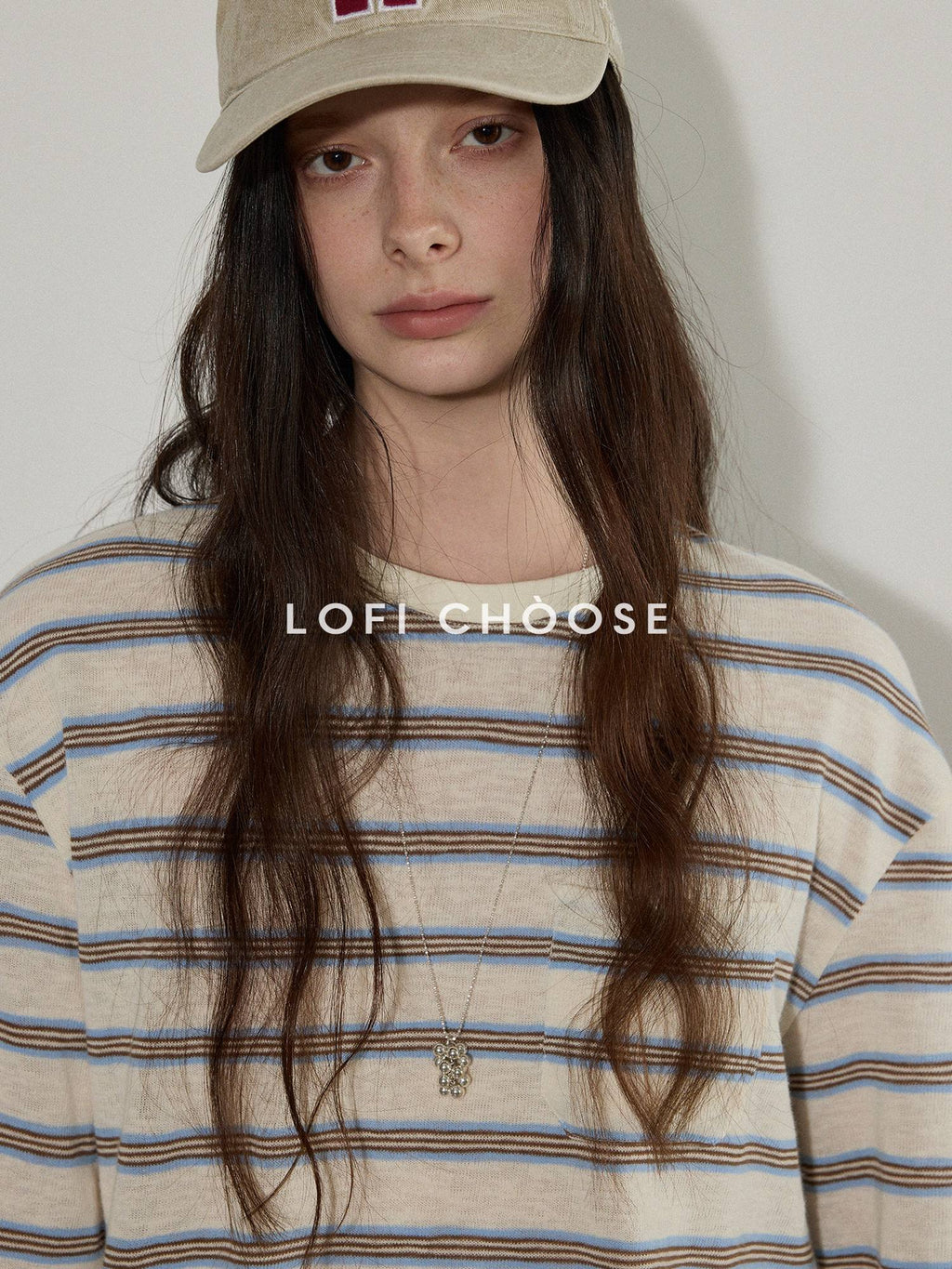 Lofi choose Polyester Blend Colorblock Blue Stripe Relaxed Crew Neck Long Sleeve T-Shirts