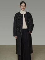 unspoken Warm 3D Embellished Loose Minimalist Commuter Long Women Deep Gray Wool Coats