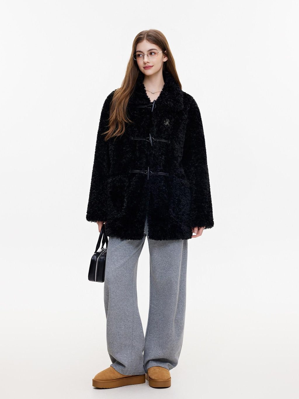 ikyou Padded Non Iron Pocket Toggle Korean Oversized Women Mid Length Black Long Coats
