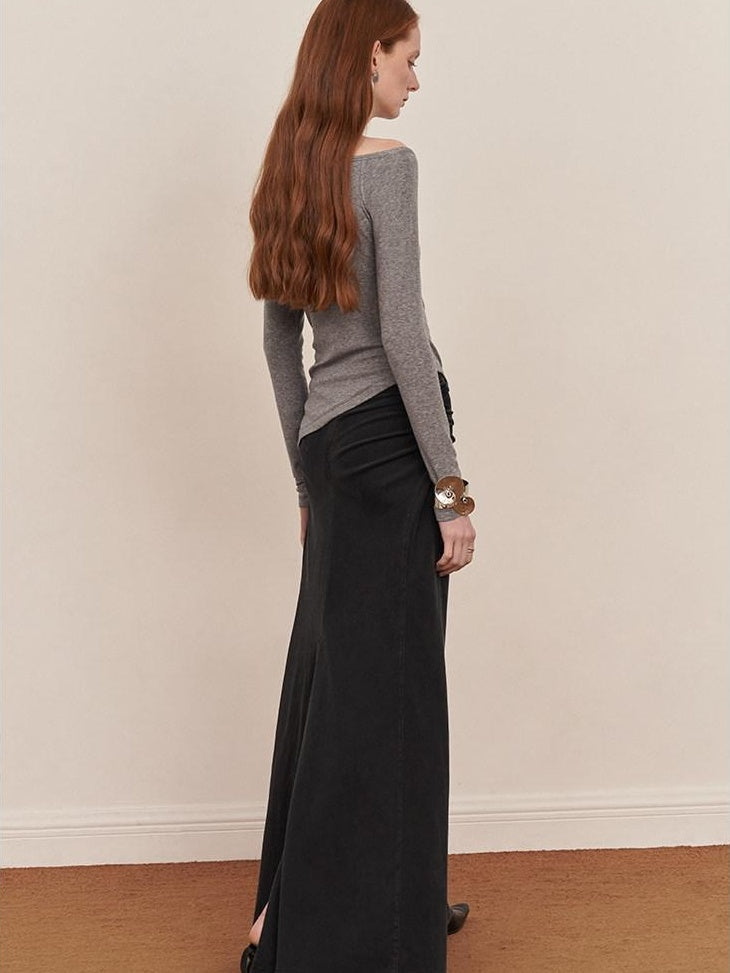 someone sometimes Lyocell Wool Blend Lightweight Asymmetric Neck Slim Casual Long Sleeve T-Shirts