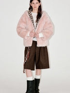 fano Cozy Lotus Pink Plaid Zip Closure Relaxed Loose Fit Womens Outerwear Long Coats