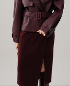 audreyyang Silky Polyester Blend Back Slit Slim Pencil Mid Rise Women Black Midi Skirts