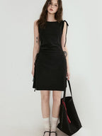 fano Cotton Blend Elegant Sleeveless Asymmetric Hem H Fit Women Midi Dresses