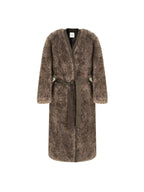 unspoken Warm Belted V-neck Loose Fit Commuter Women Brown Gray Long Coats