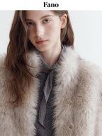 fano Warm Faux Fur Lined Oversized Stand Collar Casual Women Grey Apricot Short Coat