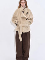 fano Wool Blend Korean Commuter Relaxed Fit Notched Collar Light Grey Short Coat