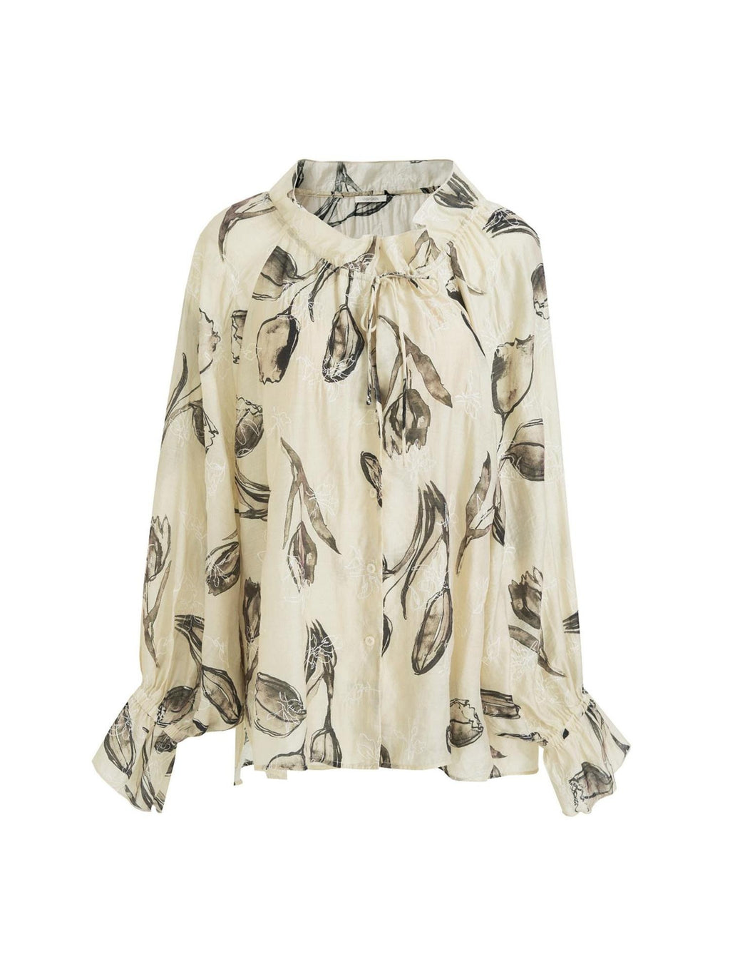 unspoken Breathable Soft Office Loose V-neck Embroidered Floral Viscose Blend Blouses