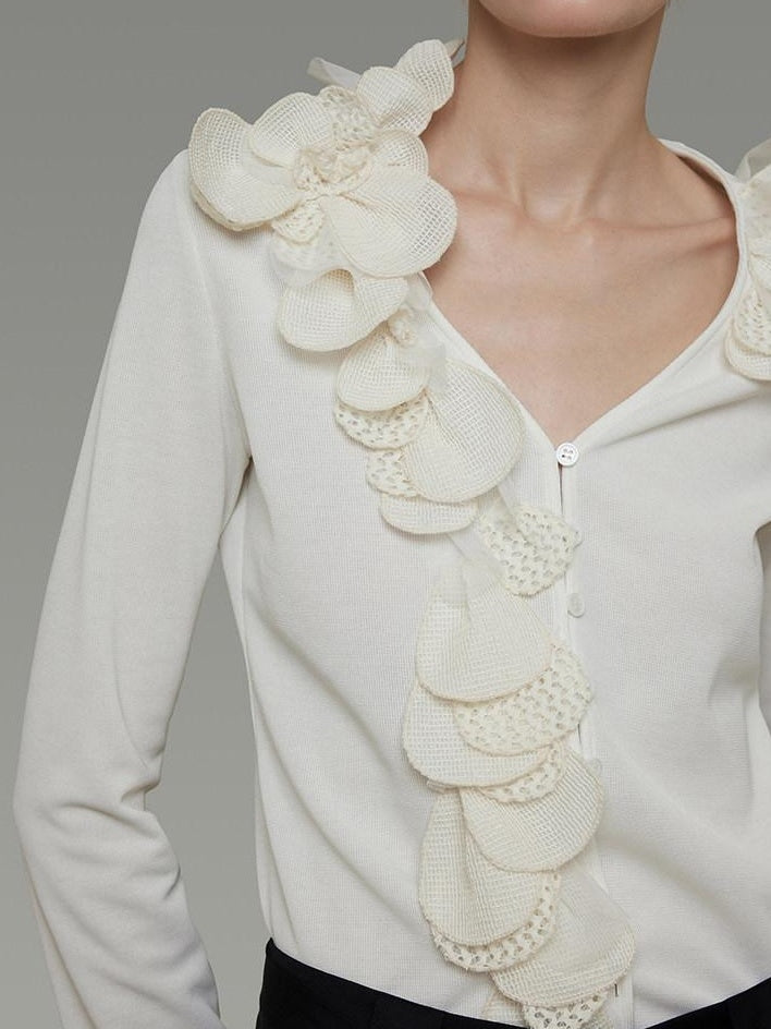 unspoken V-neck 3D Detail Slim Fit Office Women Breathable White Blouses