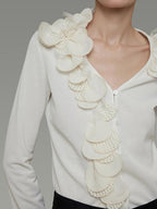 unspoken V-neck 3D Detail Slim Fit Office Women Breathable White Blouses