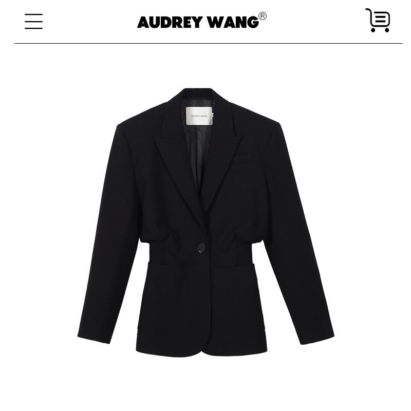 audreyyang_Oversized_Cinched_Waist_Short_Notch_Lapel_One_Button_Black_Polyester_Blazers_MISSTT