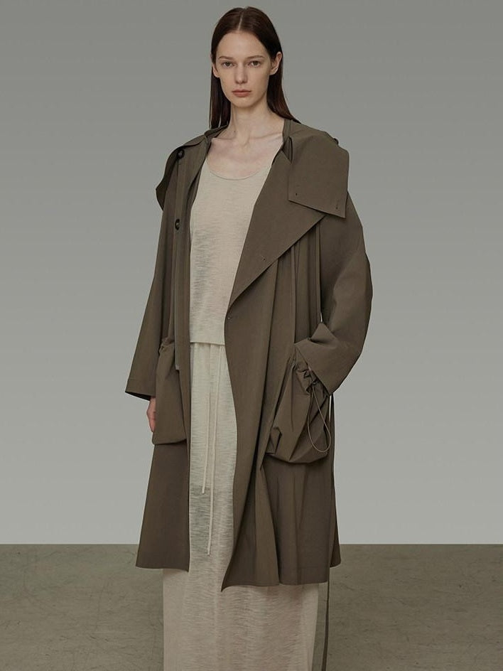 unspoken Viscose Blend Loose Fit Single Breasted Minimalist For Women Brown Long Coats