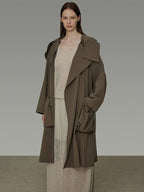 unspoken Viscose Blend Loose Fit Single Breasted Minimalist For Women Brown Long Coats