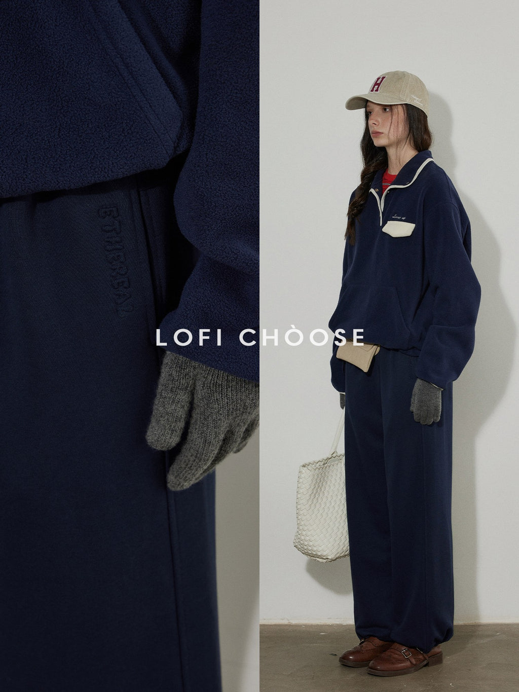 Lofi choose High Waist Casual Loose Straight Leg Women Navy Wide Leg Pants