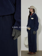 Lofi choose High Waist Casual Loose Straight Leg Women Navy Wide Leg Pants