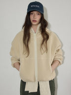 Lofi choose Thick Zippered Hooded Oversized Commuter For Women Apricot Plush Fleece Hoodie