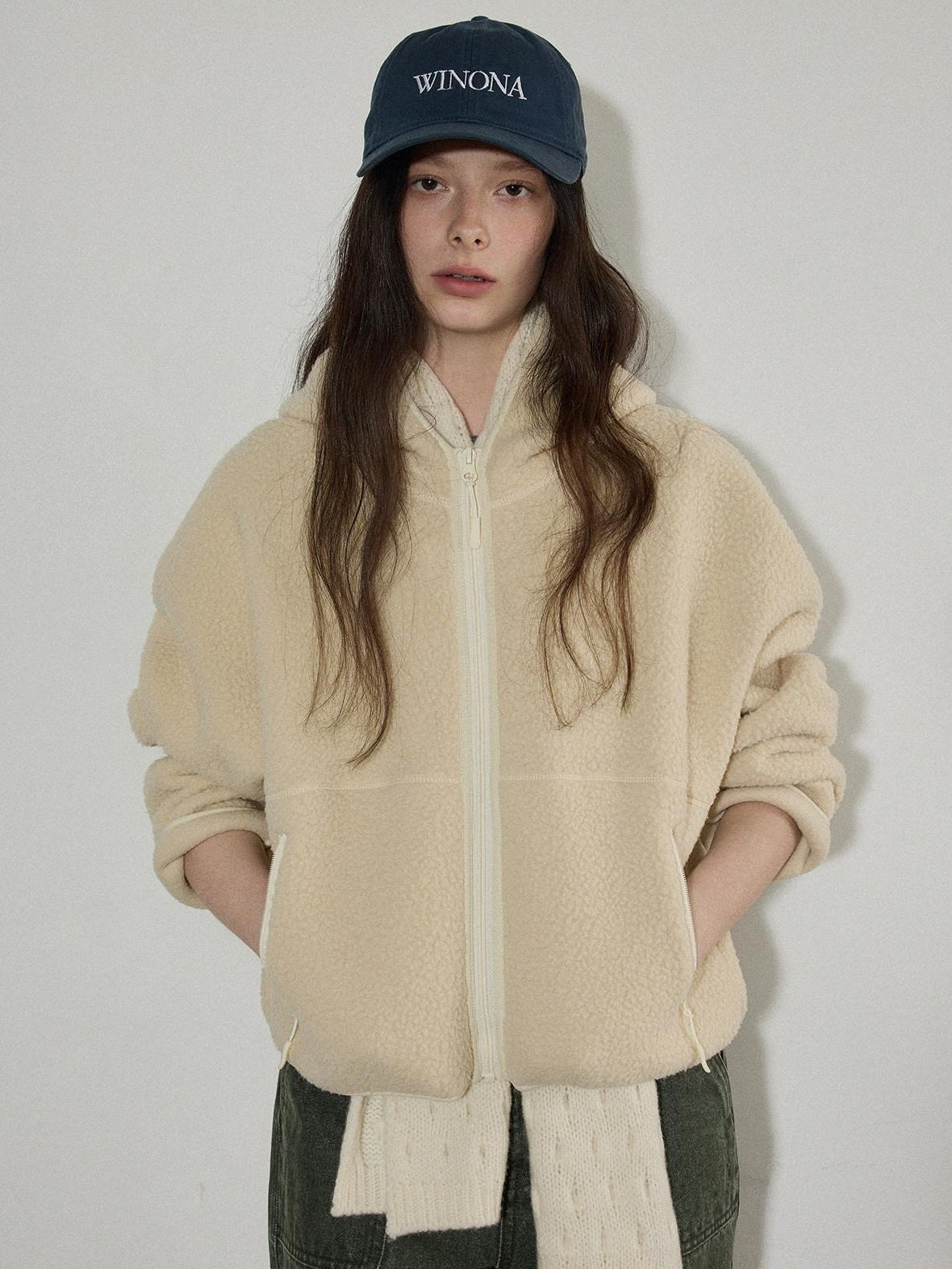 Lofi choose Thick Zippered Hooded Oversized Commuter For Women Apricot Plush Fleece Hoodie