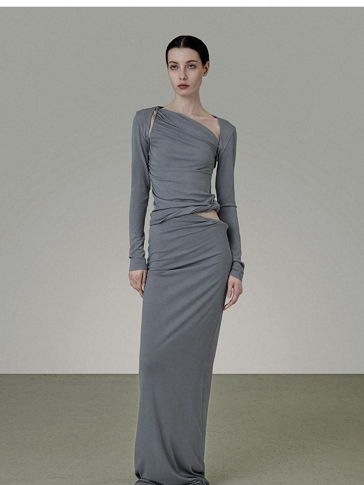 unspoken Slim Viscose Long Sleeve Minimal Commuter Women Workwear Top & Skirt Sets