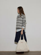 Lofi choose Soft Acrylic Blend Loose Fit Striped Polo Collar Office Women Knit Sweaters