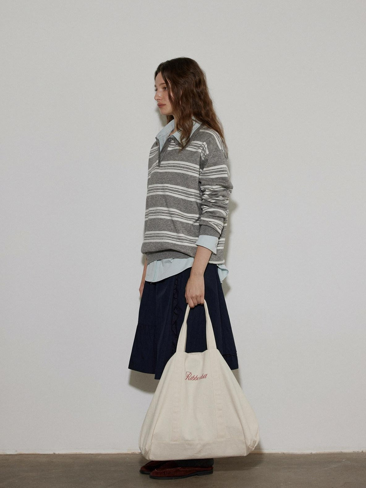Lofi choose Soft Acrylic Blend Loose Fit Striped Polo Collar Office Women Knit Sweaters