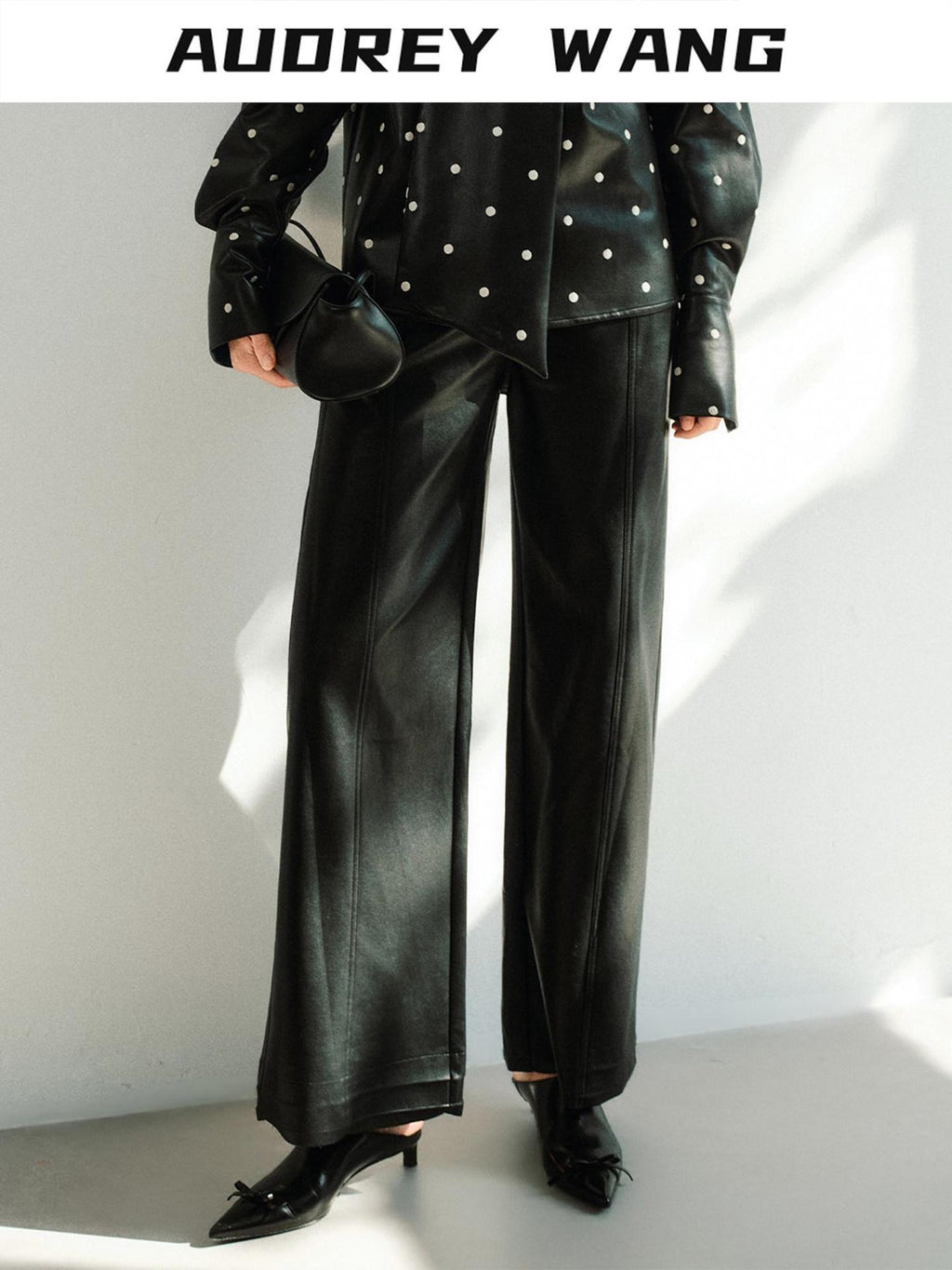 audreyyang Premium High Waist Viscose Zipper Light Luxury Women Black Straight Pants