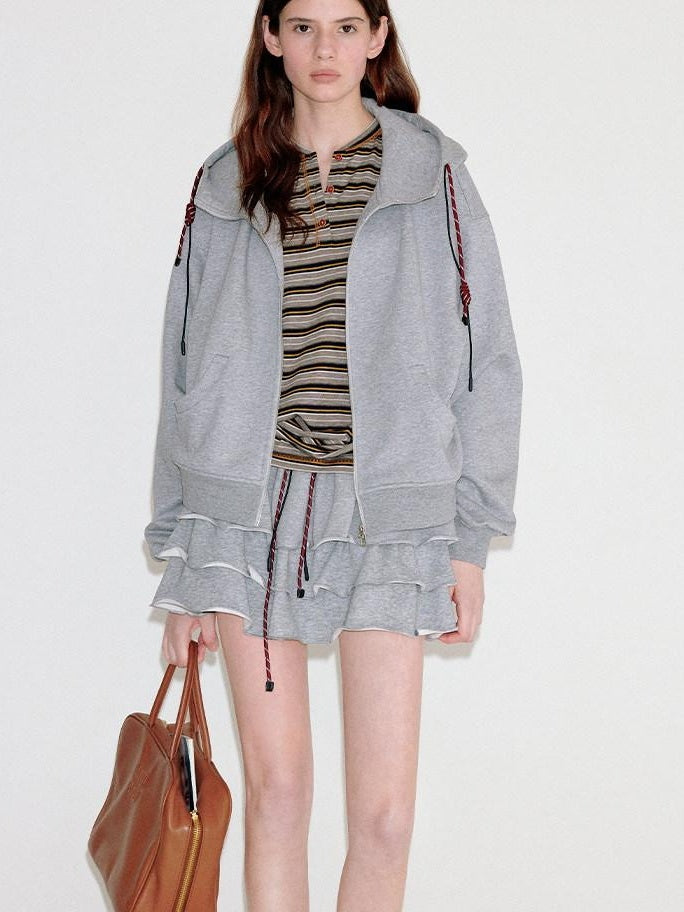 fano Two Piece Zip Up Oversized Long Sleeve Women Midweight Heather Grey Hoodie