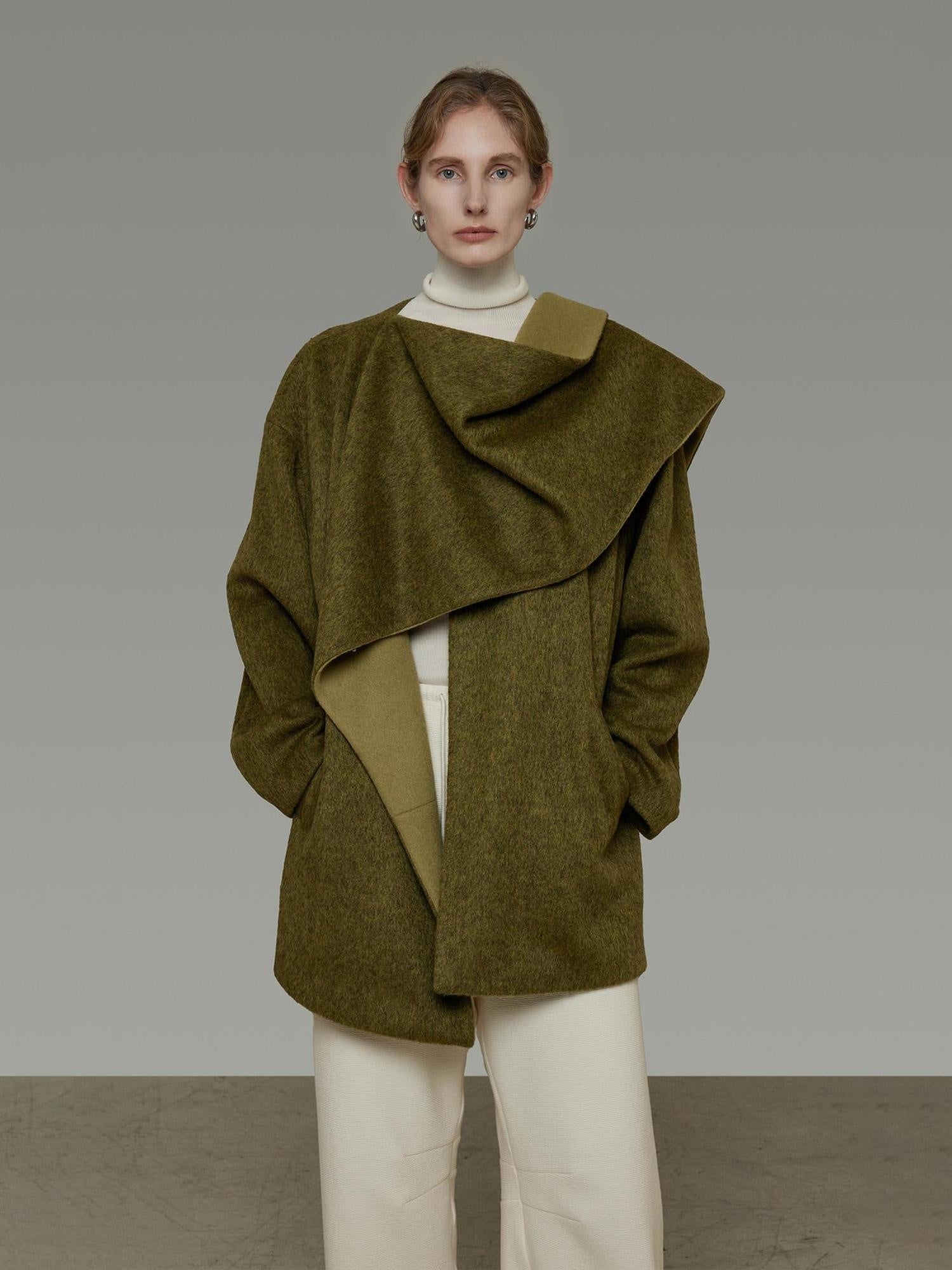 unspoken Asymmetrical Lambswool Blend Oversized Minimal Commuter Tailored Wool Coats