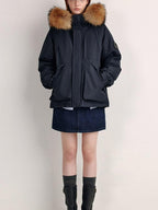 fano 90 Percent White Duck Down Detachable Hood Straight Short Navy Down Jackets
