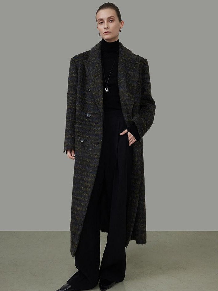 unspoken Warm Thick Double Breasted Long Loose Fit Minimalist Office Charcoal Wool Coats
