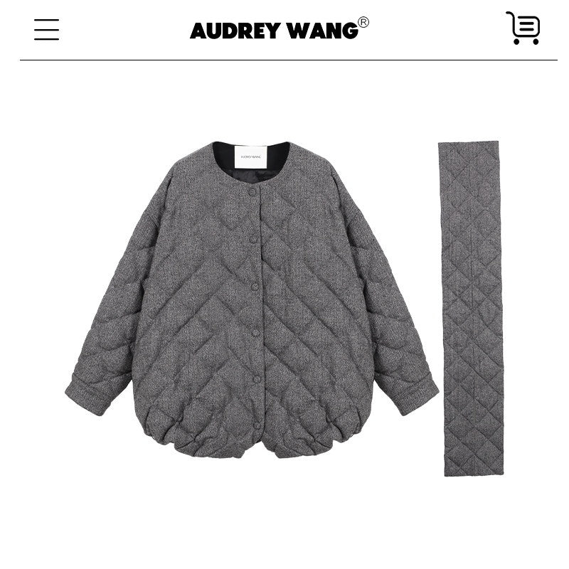 audreyyang_90_Percent_Duck_Down_Warm_Mid_Length_Diamond_Quilt_Wool_Loose_Women_Down_Jackets_MISSTT