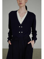 unspoken Minimal Commuter V-neck Button Loose Fit Cardigan Women Gray Colorblock Sweaters