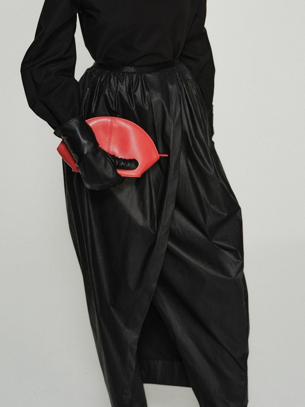 audreyyang Shape Retaining Cotton Pleated Bubble Midrise Elastic Front Slit Midi Skirts