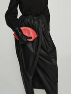 audreyyang Shape Retaining Cotton Pleated Bubble Midrise Elastic Front Slit Midi Skirts