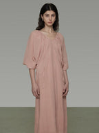 unspoken Breathable Linen Lyocell Blend Minimal A Line V-neck Pleated Women Maxi Dresses