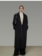 unspoken Sheep Wool Blend 3D Cut Straight Office Black Lapel Long Sleeve Long Coats