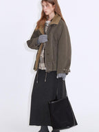 fano Insulated Korean Commuter Loose Stand Collar Grey Brown Puffer Jackets