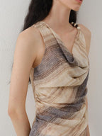 someonesometimes Original Asymmetric Patchwork Striped Slim Curve Khaki Brown For Women Vest