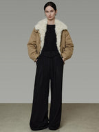 unspoken Thick Cotton Padded Patchwork Cropped Loose Commuter Khaki Puffer Jackets