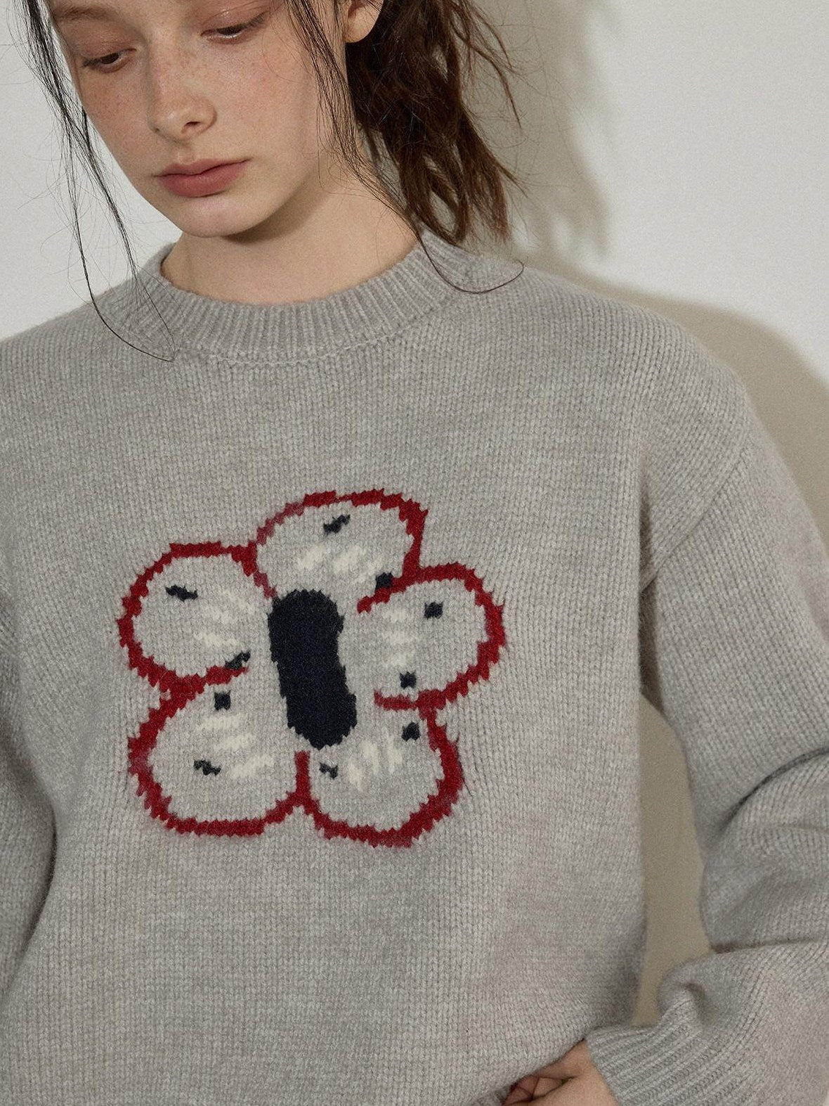 Lofi choose Embroidered Floral Commuter Loose Fit Women Acrylic Blend Crewneck Sweaters