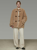 unspoken Warm Fur Lined Oversized Stand Collar Khaki Women Short Coat