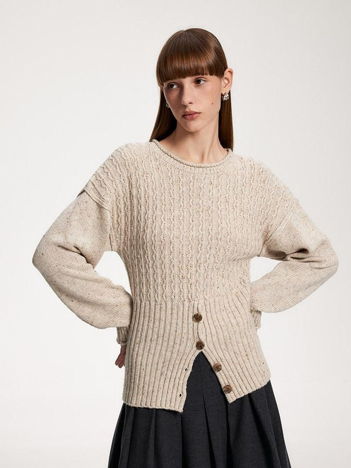 someone sometimes Acrylic Blend Speckled Beige Crew Neck Pullover Office Knitwear Sweaters