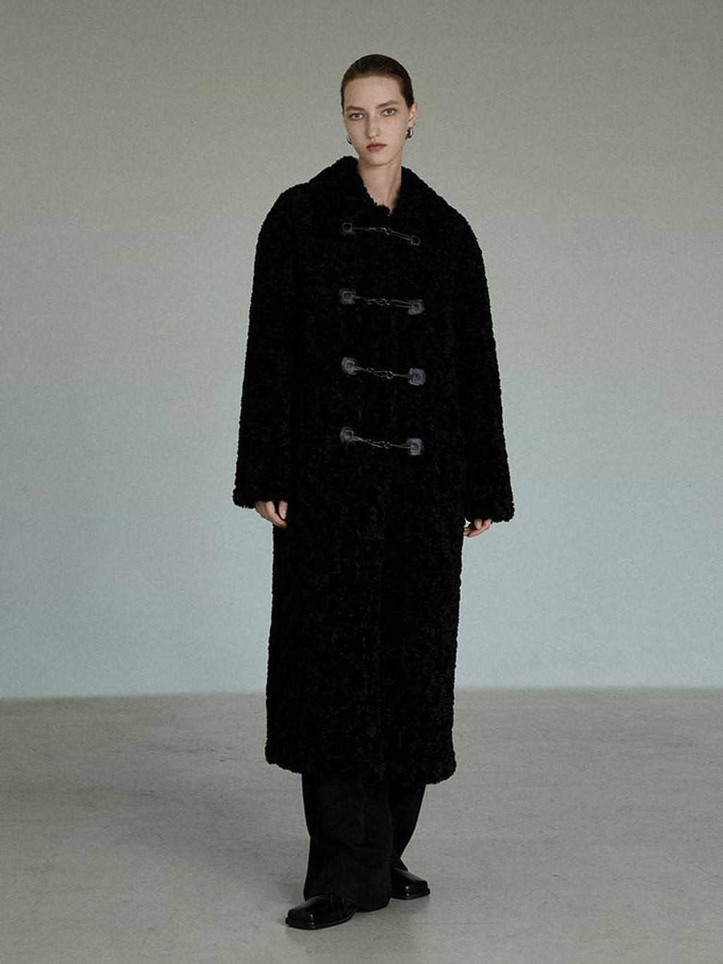 unspoken Thick Double Breasted Commuter Straight Fit Women Black Polyester Long Coats