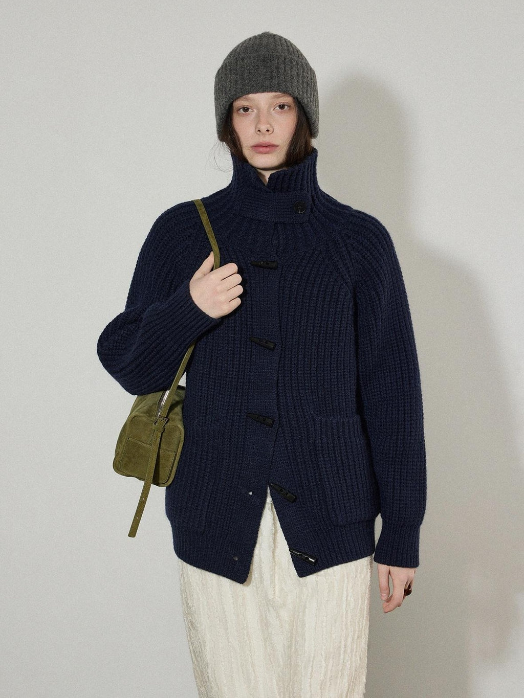 Lofi choose Warm Thick Loose Fit Workwear Button Front Long Sleeve Mid Length Knit Cardigans