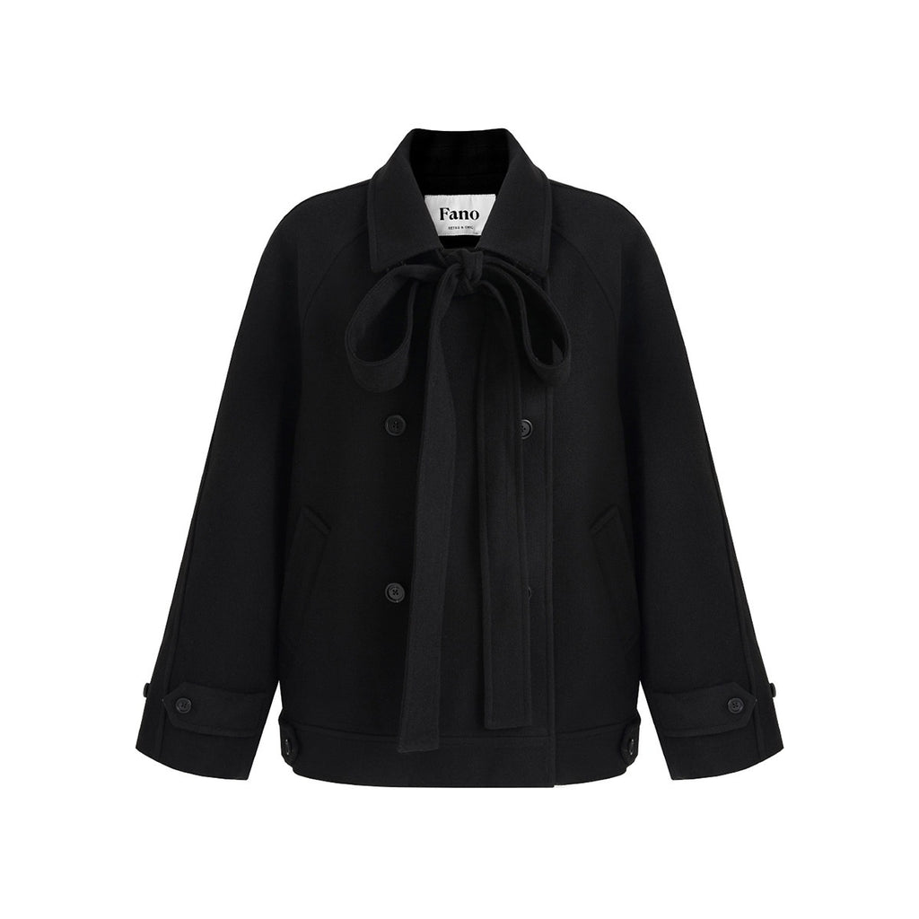 fano_Elegant_Double_Breasted_Bow_Minimal_Straight_Fit_Black_Women_Short_Coat_MISSTT
